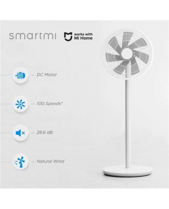 smartmi Standing Pedestal Oscillating Fan 2 Natural Wind, Portable Outdoor Floor Cooling Electric Fans for Bedroom, Indoor Use, DC Motor Adjustable Quiet Fans, 4 Power Setting,Works With Mi Home,White
