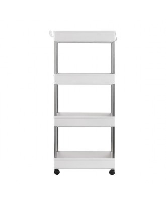 4-Layer Mobile Multi-functional Storage Cart,Suitable for Kitchen, Bathroom, Laundry Room Narrow Place, Plastic and Stainless Steel, White
