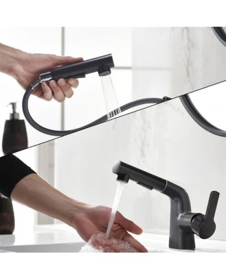 Pull-Out ORB Matte Black Copper Coating Bathroom Basin Faucet Mixer Tap Single Handle Pull-Down Art Basin Faucet KJZY10ORB